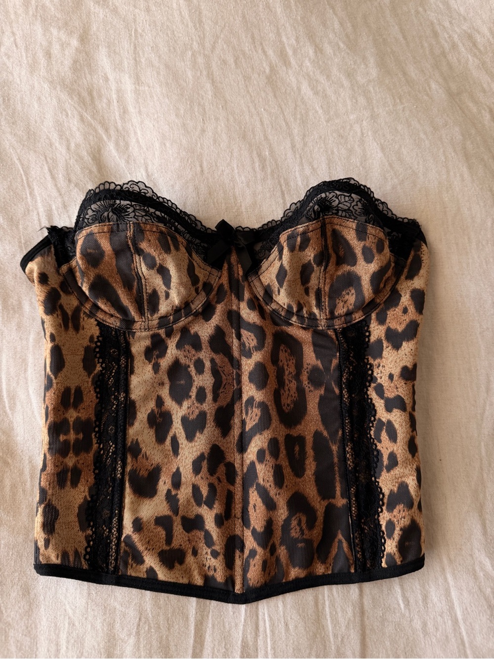 Leopard Lace Bustier Corset Top - Black and Tan